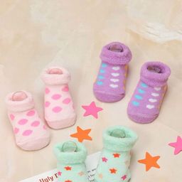 Yellow Bee Girls Pack Of 3 Patterned Cotton Ankle Length Socks-44