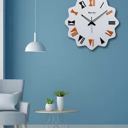 OLIVE TREE White & Orange Printed Round Contemporary Wall Clock-16