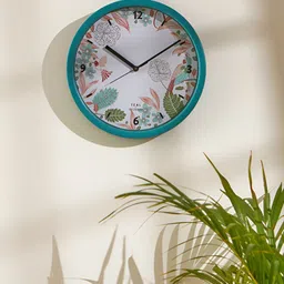 TEAL BY CHUMBAK White & Blue Printed Analogue Contemporary Wall Clock-53