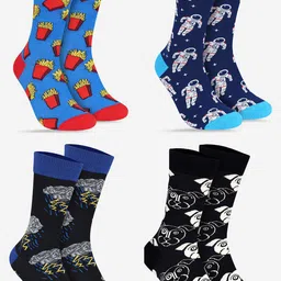 TOFFCRAFT Unisex Pack Of 4 Patterned Calf Length Socks-12