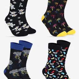 TOFFCRAFT Unisex Pack Of 4 Patterned Calf Length Socks-16