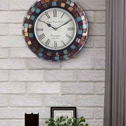 Aura Brown & White Colourblocked Vintage Wall Clock-17