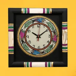 AAKRITI ART CREATIONS Black Warli Art Printed Square Analogue Wall Clock-image-7