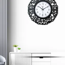 OLIVE TREE Black & White Wooden Contemporary Silent Wall Clock-60