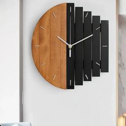The Art House Brown & Black Colourblocked Analogue Abstract Shaped Contemporary Wall Clock-19