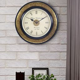 Aura Gold-Toned & White Textured Vintage Wall Clock-41