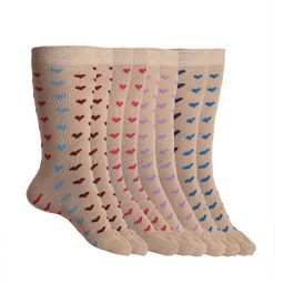 Texlon Women Pack of 5 Beige & Pink Patterned Calf-Length Thumb Socks-5