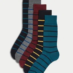 Marks & Spencer Men Pack Of 5 Striped Calf-Length Socks-31