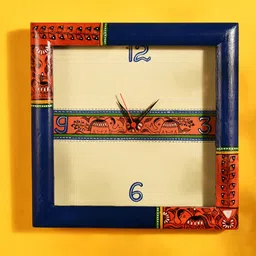 AAKRITI ART CREATIONS Multicolour Madhubani Art Printed Square Analogue Wall Clock-image-6