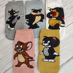 EL REGALO Kids Pack Of 5 Tom & Jerry Printed Calf Length Socks-8