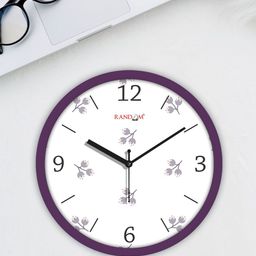 RANDOM Purple & White Classic Modern Stylish Flower Print Analogue Contemporary Wall Clock-50