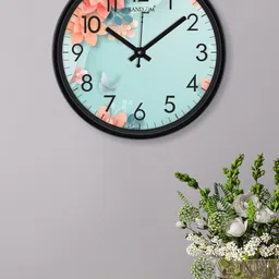 RANDOM Black & Green Printed Full Of Flowers Plastic Contemporary Wall Clock-28