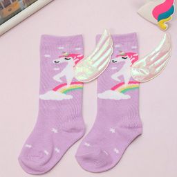 Yellow Bee Girls Unicorn Printed With Wings Calf Length Socks-25