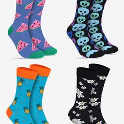 TOFFCRAFT Unisex Pack Of 4 Patterned Calf Length Socks-13
