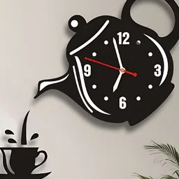 FASTQT Black & Red Abstract Shaped Wooden Analogue Contemporary Wall Clock-5