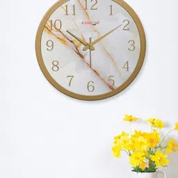 RANDOM Gold-Toned & White Printed Analogue Contemporary Round Wall Clock-image-22