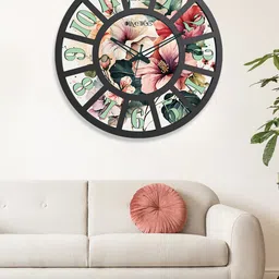 OLIVE TREE Black & Green Printed Wood Contemporary Wall Clock-64