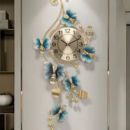 The Art House Blue & Gold-Toned Printed Abstract Shaped Traditional Wall Clock-image-1