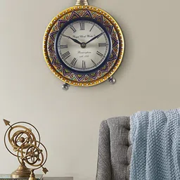Aapno Rajasthan Blue & Yellow Printed 20 CM Traditional Analogue Wall Clock-7