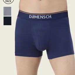 DAMENSCH Men Pack Of 3 Solid Deo-Cotton Anti-Bacterial Moisture-Free Trunks-image-73