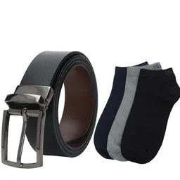 CRUSSET Men Belt & Pack of 3 Socks Combo Accessory Gift Set-image-44