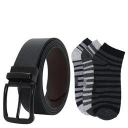 CRUSSET Men Belt & Pack Of 3 Socks Combo Accessory Gift Set-image-9