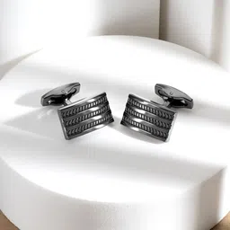 Peora Men Silver-Plated Textured Cufflinks-48