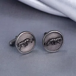 COSA NOSTRAA Men Silver-Plated Textured Round Cufflinks-picture-13
