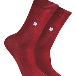 Bonjour Men Maroon Patterned Ribbed Calf Length Socks-57
