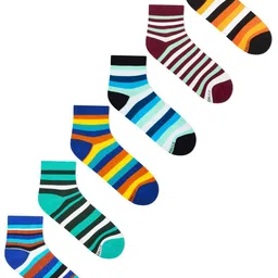 Dynamocks Unisex Pack Of 6 Multicoloured Striped Ankle-Length Socks-10