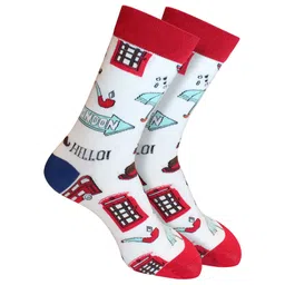 Man Arden Men White Printed Calf-Length Socks-32