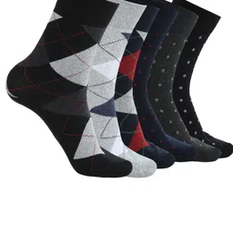 CRUSSET Men Pack Of 6 Colourblocked Assorted Cotton Calf-Length Socks-55