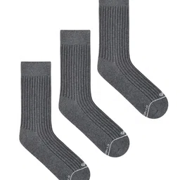 Dynamocks Unisex Pack Of 3 Grey Solid Calf Length Socks-42