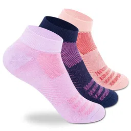HRX by Hrithik Roshan Women Pack Of 3 Blue & Pink Patterned Cotton Ankle Length Socks-49
