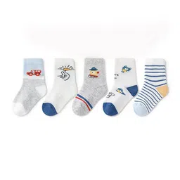 SYGA Kids Pack Of 5 Patterned Pure Cotton Ankle-Length Socks-14