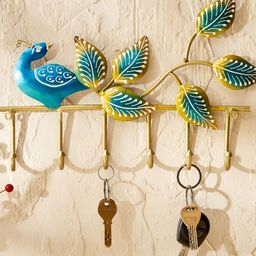 Home Centre Corsica Gold Toned & Blue Iron Peacock Wall Hooks-image-96