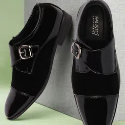FAUSTO Men Black Solid Formal Monks-image-19