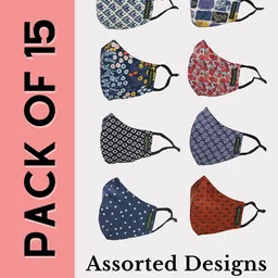Calvadoss Men Pack Of 15 Assorted 3-Ply Reusable Cotton Cloth Masks-image-3