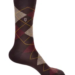 FOOTPRINT Men Patterned Odour Free Organic Cotton Bamboo Calf-Length Argyle Formal Socks-image-29