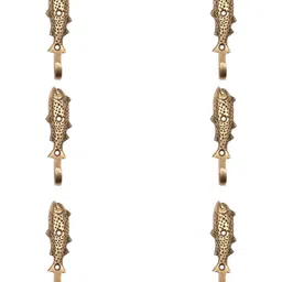IndianShelf Gold-Toned 6 Pieces Brass Fish Wall Hangers Key Hooks-image-97