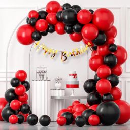64Pcs Red Black Birthday Decoration Kit with Balloons & Banner-image-6
