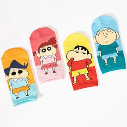 Thela Gaadi Pack Of 4 Shinchan Print Low-cut Ankle Length Socks-37