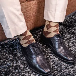 Man Arden Men Brown & Beige Patterned Calf-Length Socks image 3
