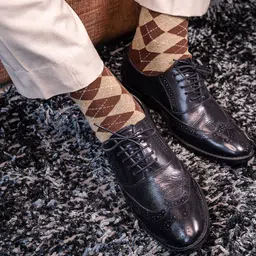 Man Arden Men Brown & Beige Patterned Calf-Length Socks image 4