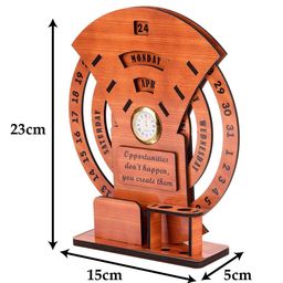 Kuber Industries Brown Printed Traditional Table Clock image 2