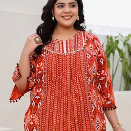 Juniper Plus Size Ikat Printed Pom Pom Tunic-image-0