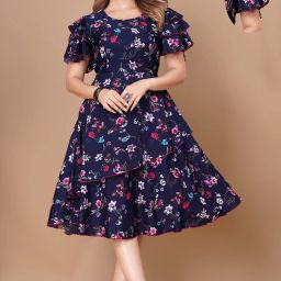 Women Fit and Flare Dark Blue Knee Length Dress-image-39