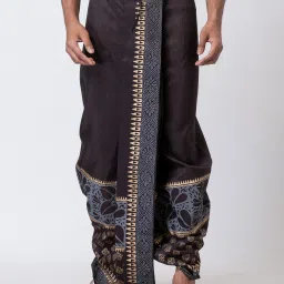 Nakshi Dupion Hand Block Dhoti / Weading Dhoti For Men Solid Men Dhoti-image-14