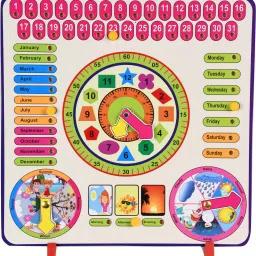 Wooden 7 in 1 Pinewood Calendar Learning Toy with Date, Days, Months, Seasons and Clock Preschool Puzzle | Learning Board for Baby | Learning Board for Kids with pins for 3 Year Old's and Up Kids-Multicolor-14