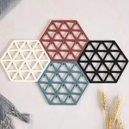 Silicone Trivet Mat Set of 4 - Heat Resistant Drying Mats for Kitchen & Dining Solid Trivet-17